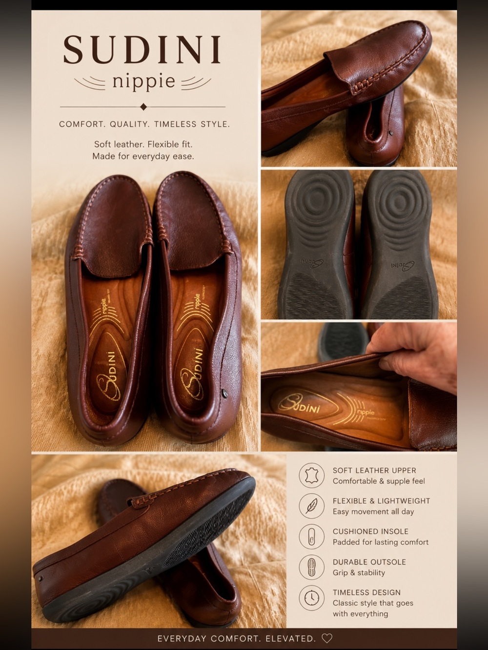 Sudini Brown Leather soft loafers size 10 medium